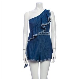 Alexis denim one shoulder romper